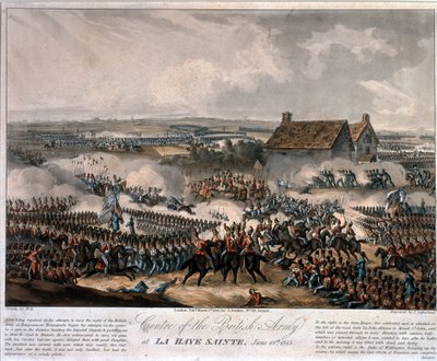 滑铁卢战役期间英国陆军中心在La Haye Sainte，由Thomas Sutherland蚀刻，1816年（彩色aquatint） 作者 威廉·希思