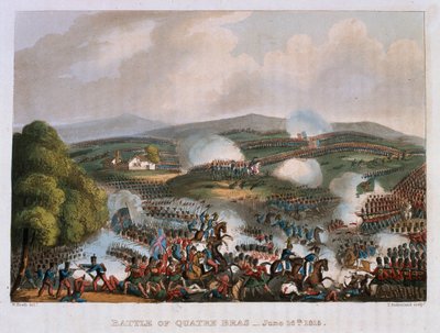 1815年6月16日的Quatre Bras战役，由Thomas Sutherland雕刻，1815年（彩色aquatint） 作者 威廉·希思