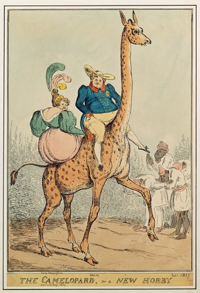 Camelopard，或新的爱好，1827年（彩色雕刻） 作者 威廉·希思