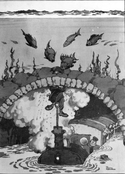 英吉利海峡隧道发生泄漏，来自“发明”的插图 作者 William Heath Robinson