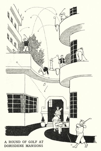 A Round of Golf at Dorisdene Mansions (litho) 作者 威廉·希思·罗宾逊