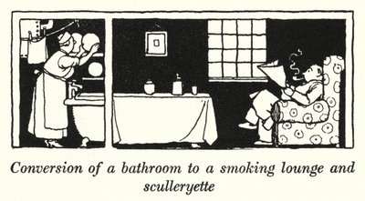 将浴室改造成吸烟休息室和 sculleryette (litho) 作者 威廉·希思·罗宾逊
