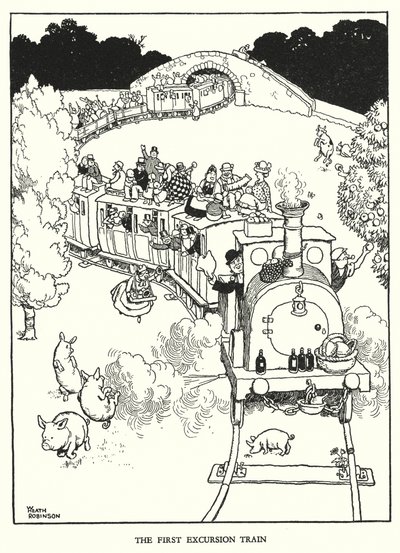 Illustration for Railway Ribaldry by W Heath Robinson (litho) 作者 威廉·希思·罗宾逊