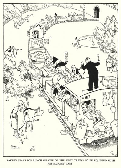Illustration for Railway Ribaldry by W Heath Robinson (litho) 作者 威廉·希思·罗宾逊