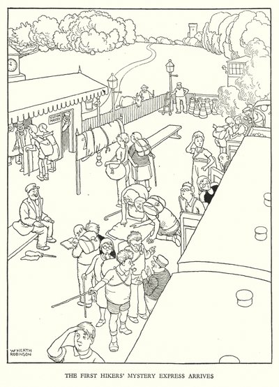 罗宾逊（W Heath Robinson）为《铁道兵》绘制的插图（平版）。 作者 威廉·希思·罗宾逊