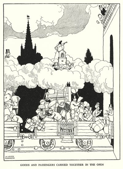 罗宾逊（W Heath Robinson）为《铁道兵》绘制的插图（平版）。 作者 威廉·希思·罗宾逊