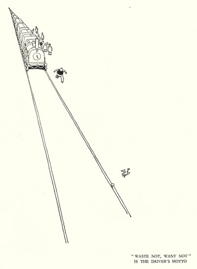 罗宾逊（W Heath Robinson）为《铁道兵》绘制的插图（平版）。 作者 威廉·希思·罗宾逊