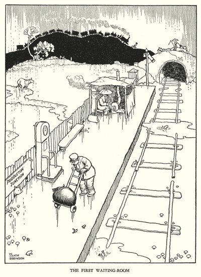 罗宾逊（W Heath Robinson）为《铁道兵》绘制的插图（平版）。 作者 威廉·希思·罗宾逊