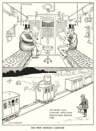 罗宾逊（W Heath Robinson）为《铁道兵》绘制的插图（平版）。 作者 威廉·希思·罗宾逊
