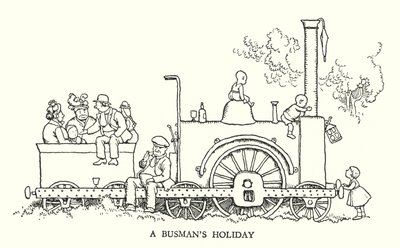 罗宾逊（W Heath Robinson）为《铁道兵》绘制的插图（平版）。 作者 威廉·希思·罗宾逊