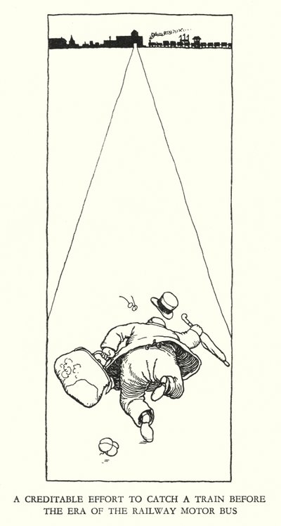 罗宾逊（W Heath Robinson）为《铁道兵》绘制的插图（平版）。 作者 威廉·希思·罗宾逊