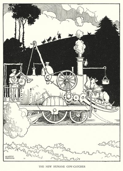 罗宾逊（W Heath Robinson）为《铁道兵》绘制的插图（平版）。 作者 威廉·希思·罗宾逊