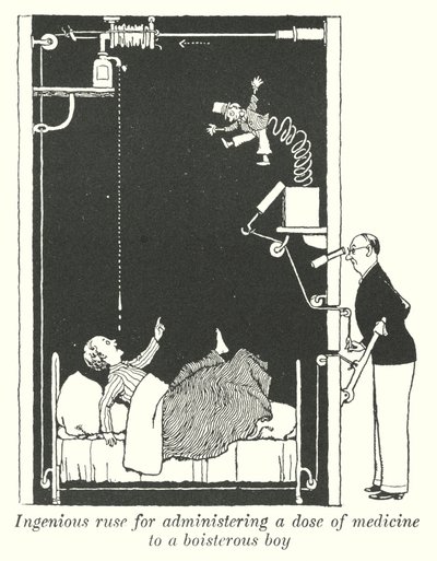 Ingenious ruse for administering a dose of medicine to a boisterous boy (litho) 作者 威廉·希思·罗宾逊