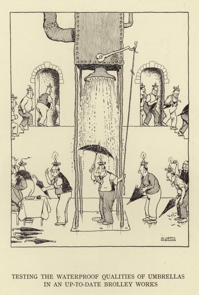 在最新的Brolley Works中测试雨伞的防水性能 作者 威廉·希思·罗宾逊