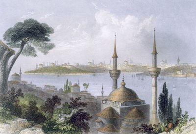 来自Scutari的君士坦丁堡的一般视图，c.1850（彩色aquatint） 作者 威廉·亨利·巴特利特