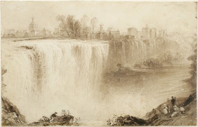 Genesee Falls，罗彻斯特，纽约：雕刻研究，1836年（棕色墨水洗在纸上划伤） 作者 威廉·亨利·巴特利特