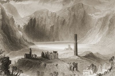 爱尔兰威克洛郡的格兰达洛（Glendalough），来自1960年代George Virtue的“爱尔兰风光与古物” 作者 威廉·亨利·巴特利特