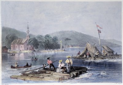 两座山湖上的定居者筏和木材运输 - 在 Bartlett W. H. 作者 威廉·亨利·巴特利特
