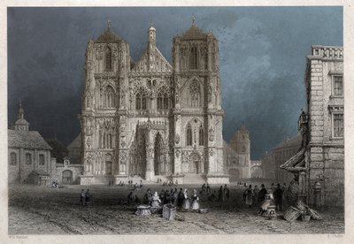 雷根斯堡（Regensburg）的圣彼得大教堂或圆顶。 约1830年（雕刻）。 作者 威廉·亨利·巴特利特