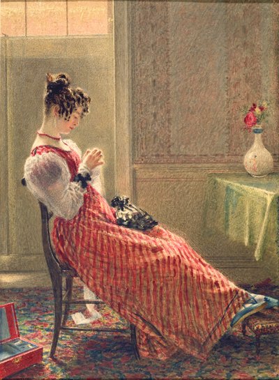 缝纫女工，约 1830 年（纸面水彩画） 作者 威廉·亨利·亨特