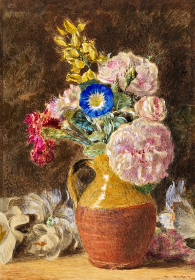 布朗和小鹿水罐混合的花，c.1860 作者 威廉·亨利·亨特