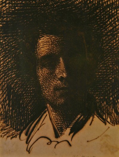 J. E. Millais的肖像（纸上深褐色墨水）。 作者 威廉·亨利·亨特