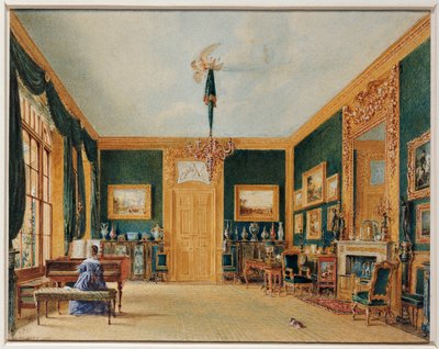 埃塞克斯伯爵（Essex）伯爵的绿色客厅，卡西欧伯里（Cassiobury），1823年 作者 威廉·亨利·亨特