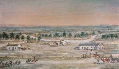 1845年的惠特曼传教所（彩色平版印刷）。 作者 威廉·亨利·杰克逊