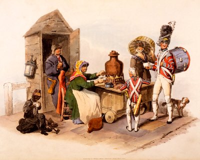 一位Sallop卖家，提供加热的热饮，来自1808年的“英国服饰” 作者 威廉·亨利·佩恩
