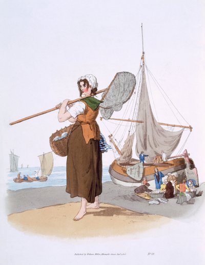 女性虾人，来自“英国服装”，由William Miller出版，1805年 作者 威廉·亨利·佩恩