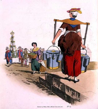 牛奶女郎，出自《大不列颠的服装》，由威廉-米勒出版。 作者 威廉·亨利·佩恩