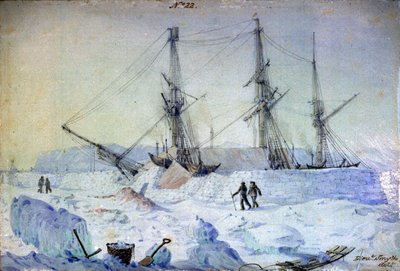 第 22 号是 1837 年 2 月船左舷的日出效果图，显示了当时雪墙的状况。 作者 威廉·亨利·史密斯