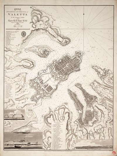 马耳他岛瓦莱塔港口和防御工事平面图，约 1821 年（雕刻） 作者 威廉·亨利·史密斯