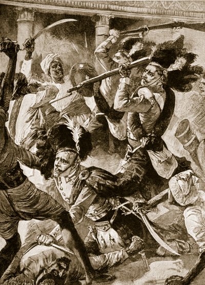 勒克瑙的第二次浮雕，1857 年 11 月（石版画） 作者 威廉·海瑟姆（之后）Overend
