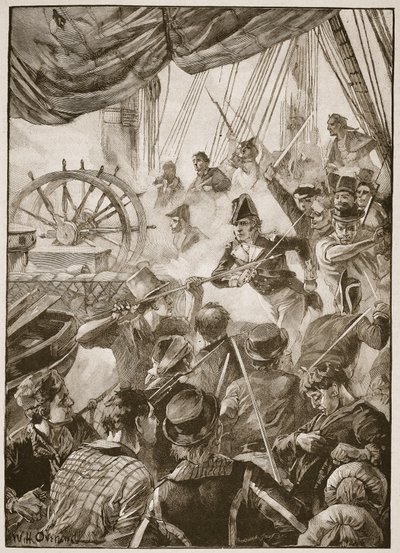 大约三十名船员在阿奇博尔德福布斯，GA Henty和Major Arthur Griffiths的“十九世纪战役”中做了一个小小的抵抗表演。 作者 William Heysham Overend