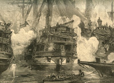 纳瓦里诺战役：HMS亚洲号与Capitan Bey和Moharram Bey的战舰交战，1827年至1890年。 作者 威廉·海沙姆·奥弗兰德