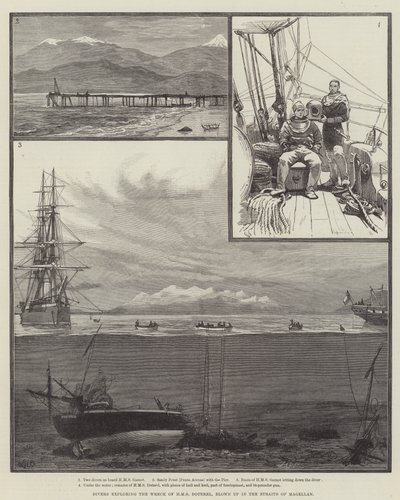 潜水员探索HMS Doterel的残骸，在麦哲伦海峡被炸毁 作者 威廉·海沙姆·奥弗兰德