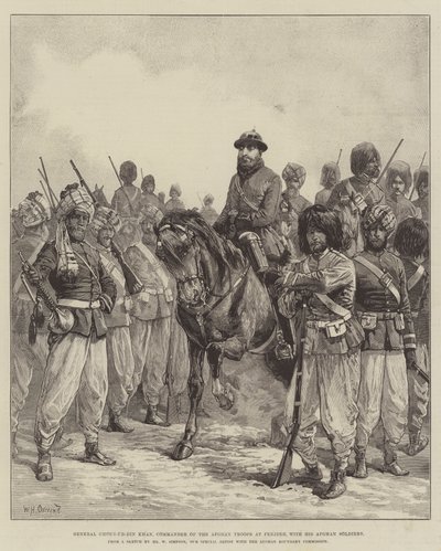 Penjdeh阿富汗部队指挥官Ghous-ud-din Khan将军及其阿富汗士兵 作者 William Heysham Overend