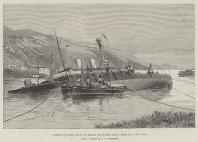首次尝试抚养她后，HMS豪在费罗尔的位置 作者 William Heysham Overend