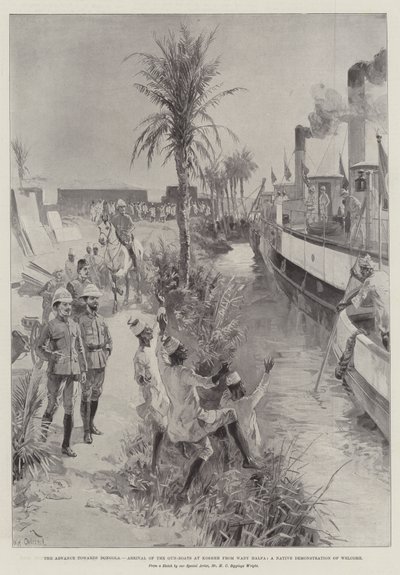 走向Dongola，从Wady Halfa抵达Kosheh的枪船，欢迎本土示威 作者 William Heysham Overend
