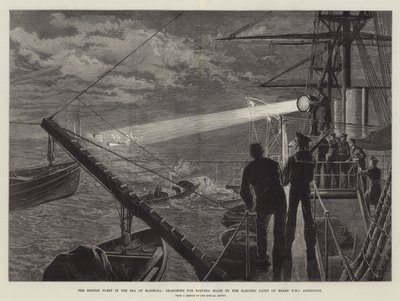 英国舰队在马莫拉海，在HMS Agincourt上的电灯上寻找鱼雷船 作者 William Heysham Overend