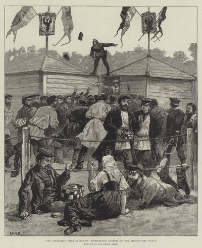 莫斯科的加冕礼，在人民中分发食品篮 作者 William Heysham Overend