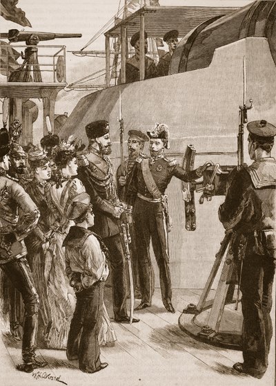 Cronstadt的法国舰队：参观沙皇，1891年，插图来自“卡塞尔的英国插图史”（棕褐色照片） 作者 威廉·海沙姆·奥弗兰德