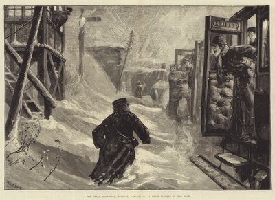 1月18日星期二的大暴风雪，一列火车在雪中被阻挡 作者 William Heysham Overend