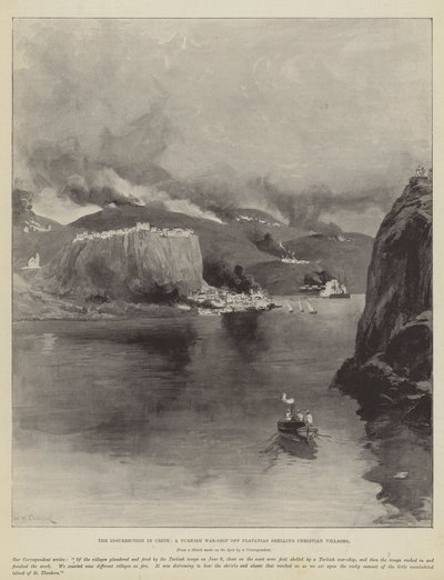 克里特岛的起义，土耳其战舰在Platanias炮击基督教村庄 作者 William Heysham Overend