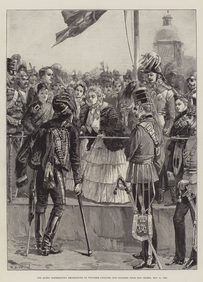 1856年5月21日，女王从克里米亚向受伤的军官和士兵分发装饰品 作者 William Heysham Overend