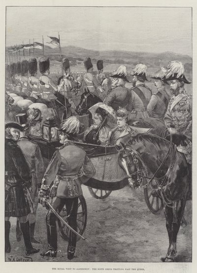 皇家访问奥尔德肖特，苏格兰格雷斯小跑过女王 作者 William Heysham Overend