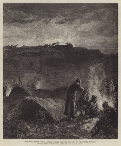 在Plevna之前的战争;在第四师的大枪附近的夜露营 作者 William Heysham Overend