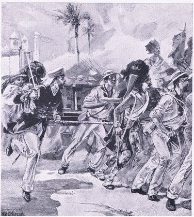1857年11月，来自勒克瑙的HMS Shannon的海军旅，1915年英国陆地和海上战役的插图 作者 威廉·海沙姆·奥弗兰德
