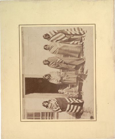 一群五个美国原住民妇女与年轻女孩和婴儿，1871年（棕褐色照片） 作者 威廉·希克斯·杰克逊